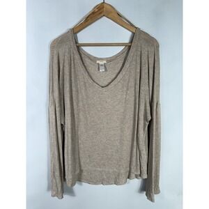 Eberjey Women's Medium Beige Oversized Soft V-Neck Top